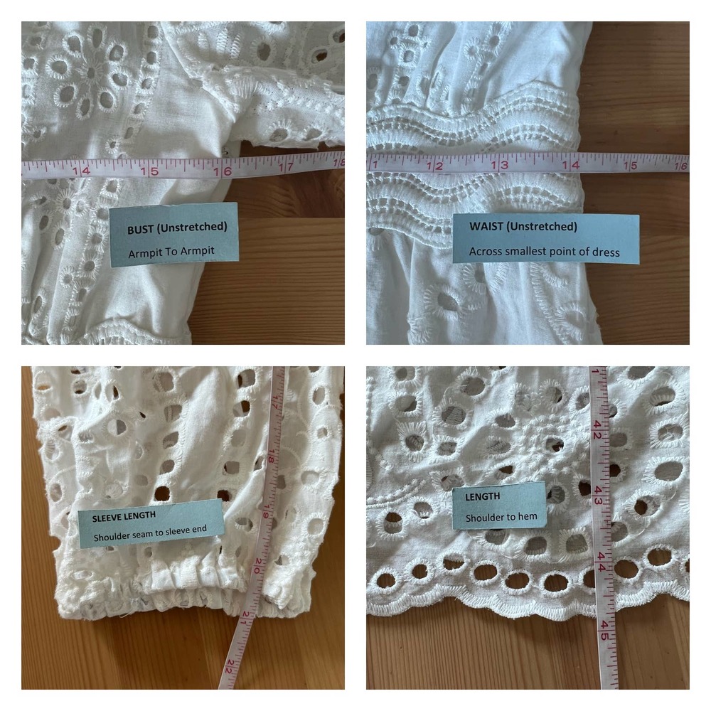 O.P.T White Floral Eyelet Lace‎ Midi Dress Size Small NWT Cottage Long Sleeve - Picture 4 of 6